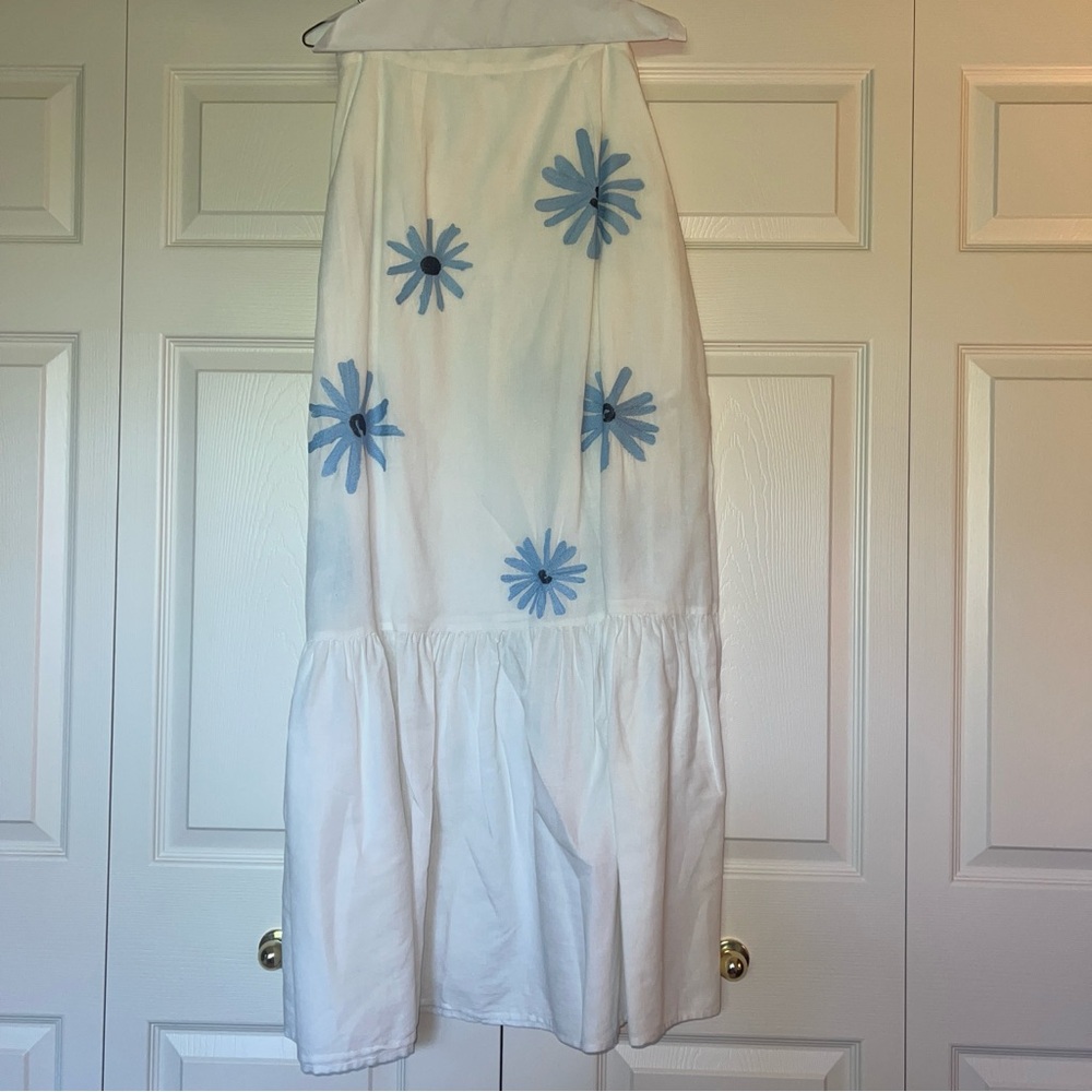 Something Navy White and Blue Floral Midi Skirt